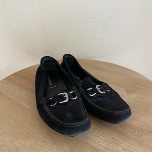 Prada black suede loafers